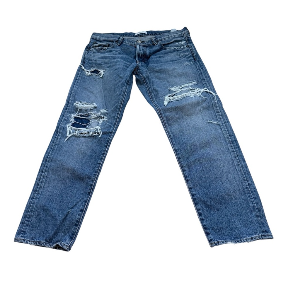 Moussy Distressed Straight Leg Jeans in Blue